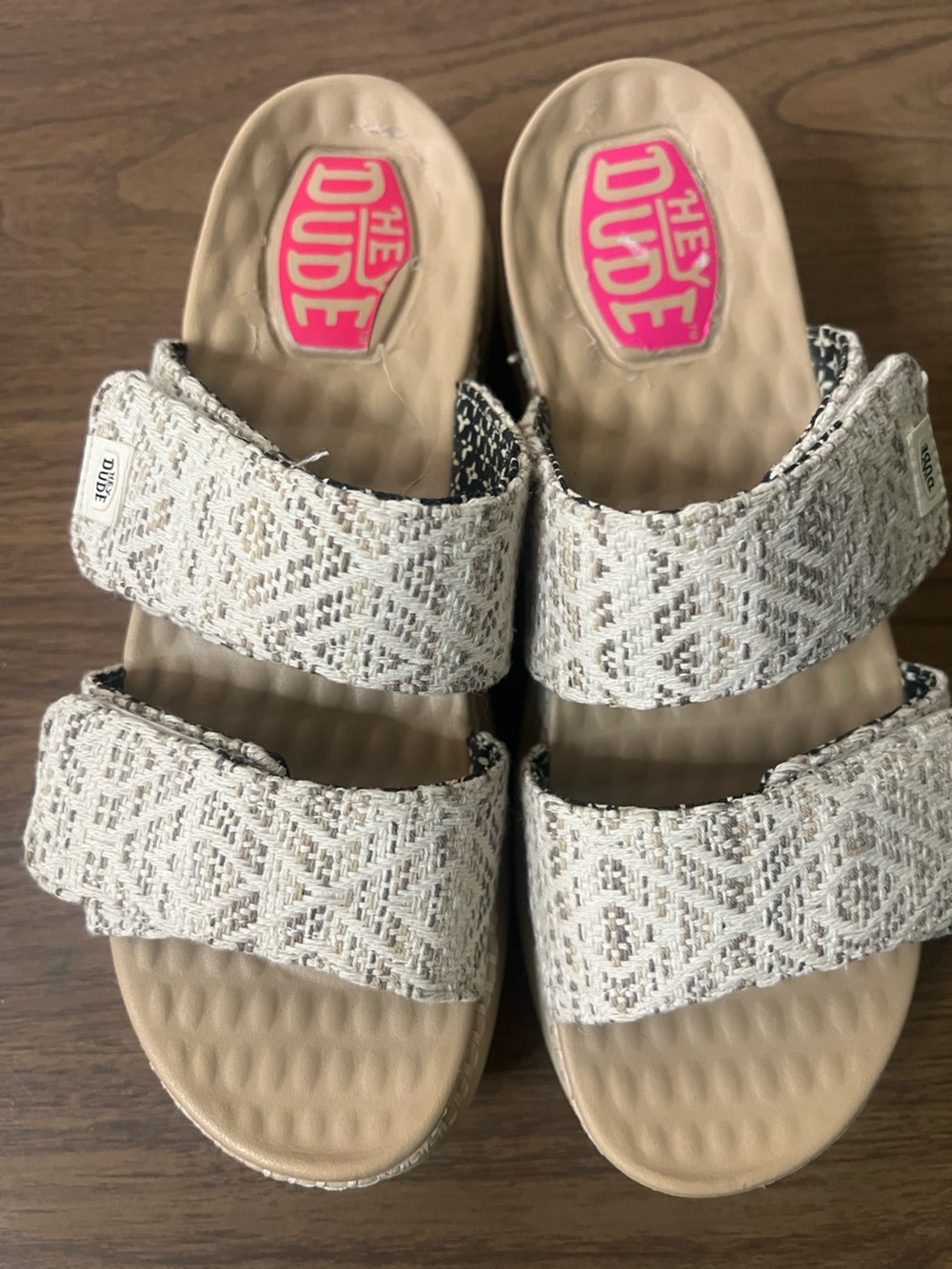Hey Dude Women's Cream Woven Double-Strap Slide Sandals